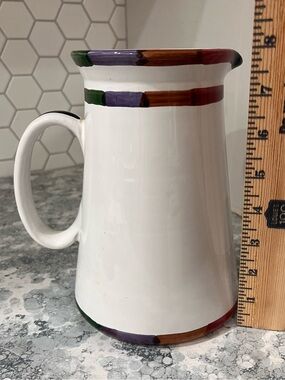 8” white pitcher. Circo by Bill Goldsmith for Deruta, Italy collection. Mint.